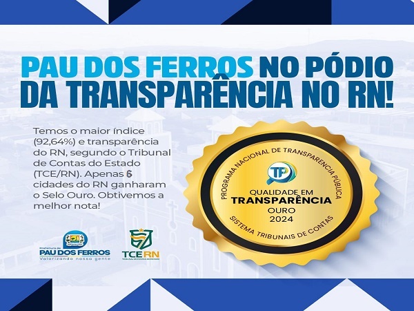 Gestão Marianna recebe Selo Ouro de Qualidade em Transparência Pública e obtém a maior pontuação do RN (92,64%)